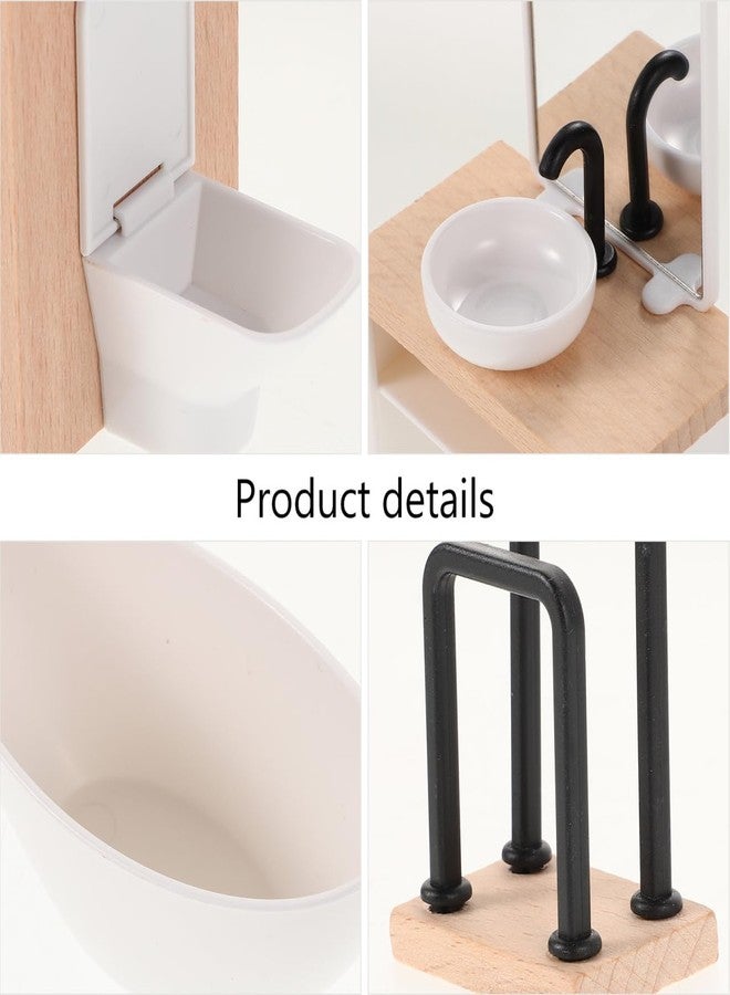 JOINPAYA Dollhouse Bathroom Set: 1:12 Scale Shower Room Model Miniature Toilet Bathtub Basin Cabinet with Sink for Dollhouse Accessories - Image 4